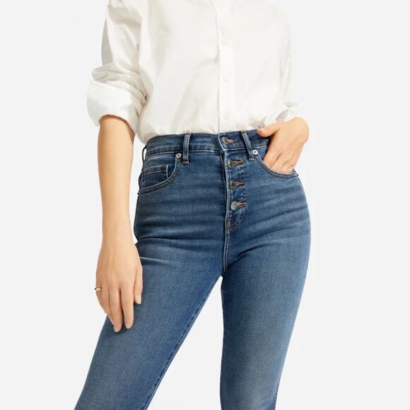 Everlane The Authentic Stretch Vintage High Rise Skinny Button Fly Denim Jeans - Picture 2 of 8
